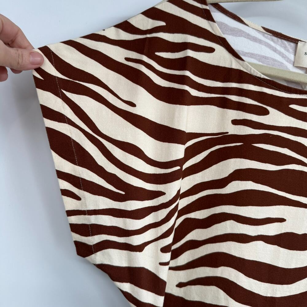 NWT Sezane Sabrina Mini Dress Womens L Brown Cream Zebra Print Tie Waist Stretch - Picture 4 of 10